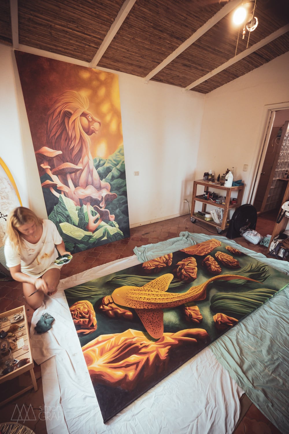 Eine Leinwand in voller Länge ausgelegt