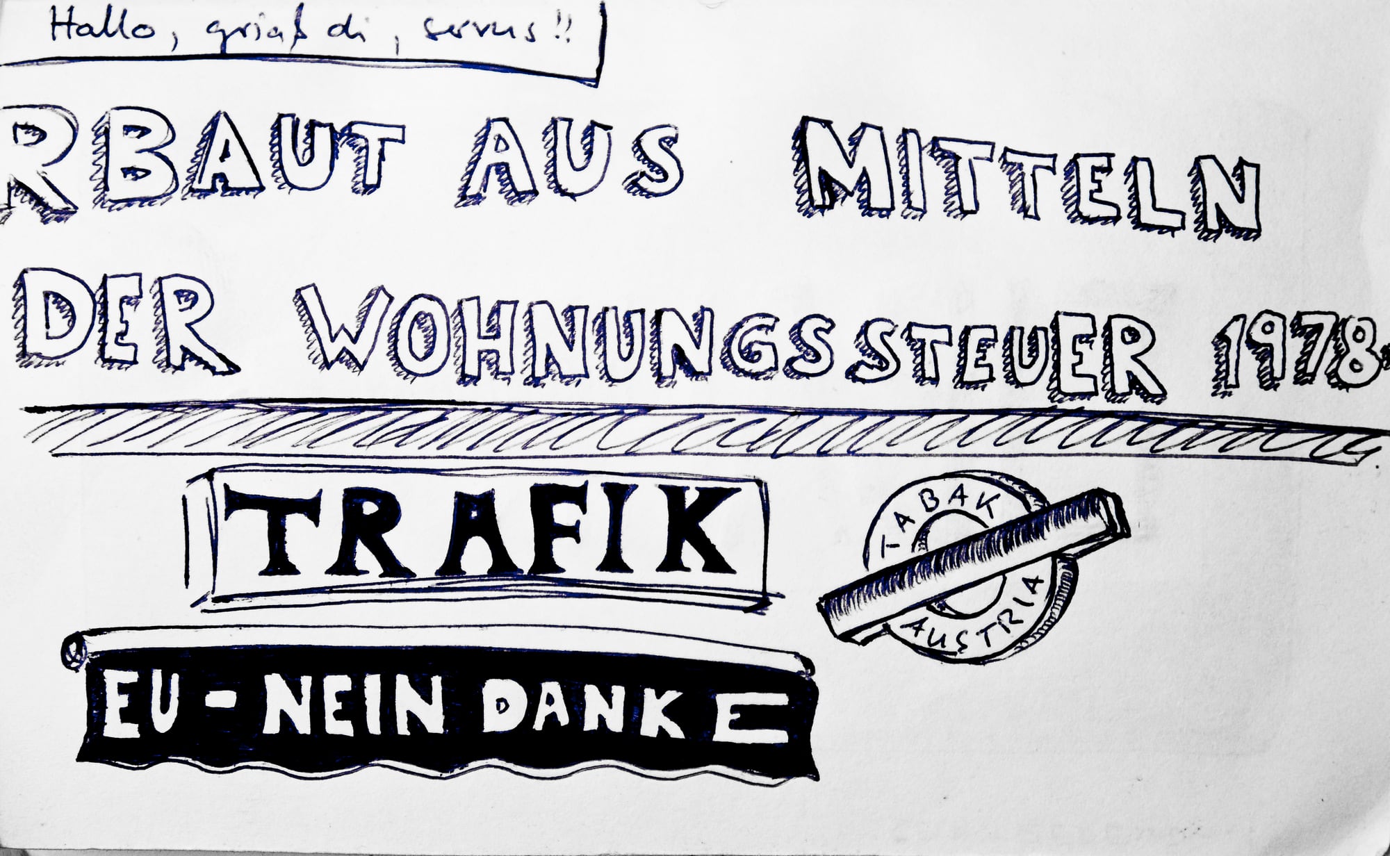 Eine Tuscheseite aus Schrift und Zeichen