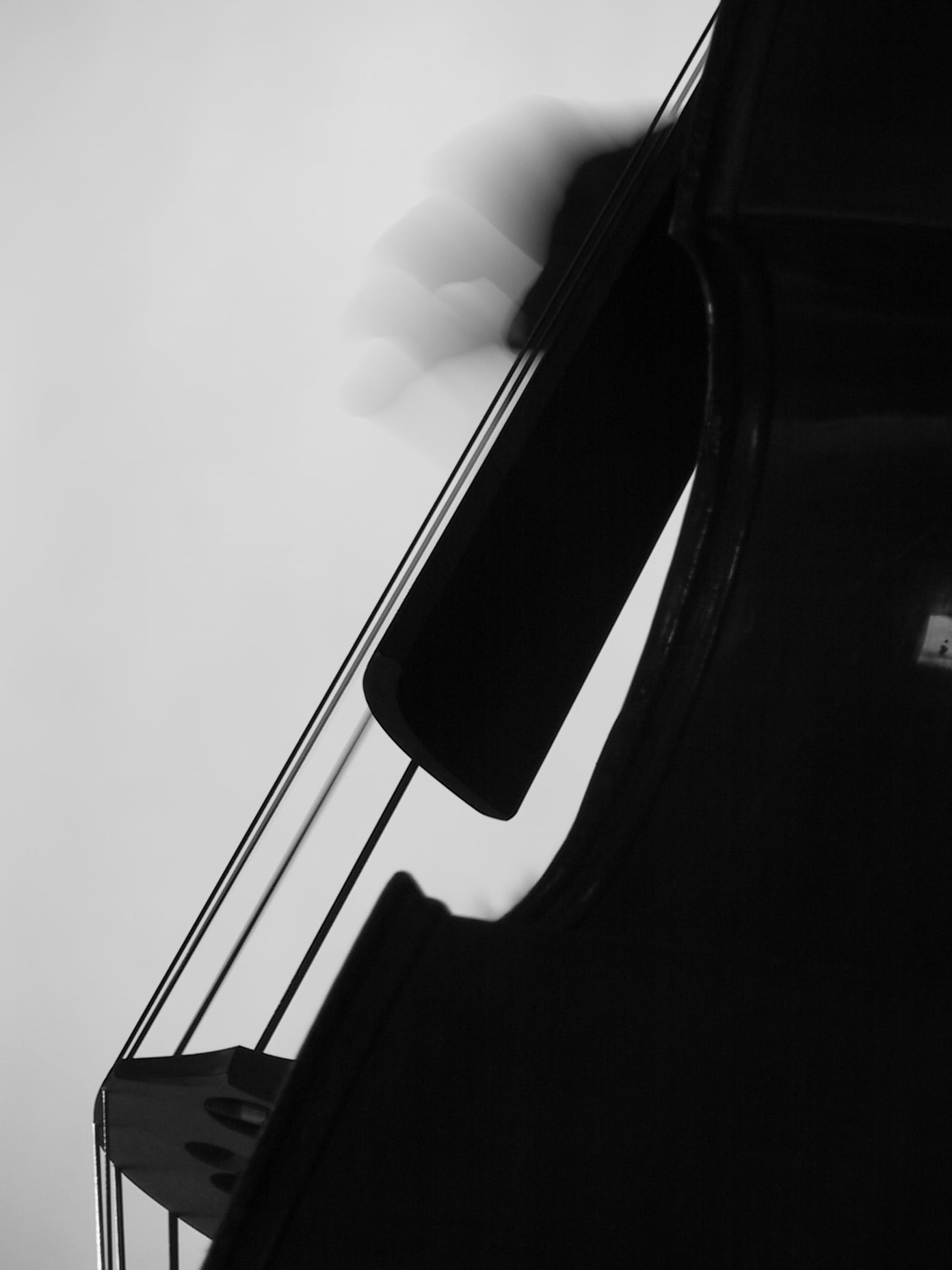 Der Hals eines Kontrabasses, als Silhouette